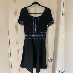 SANDRO PARIS-  black floral embroidered knitted dress